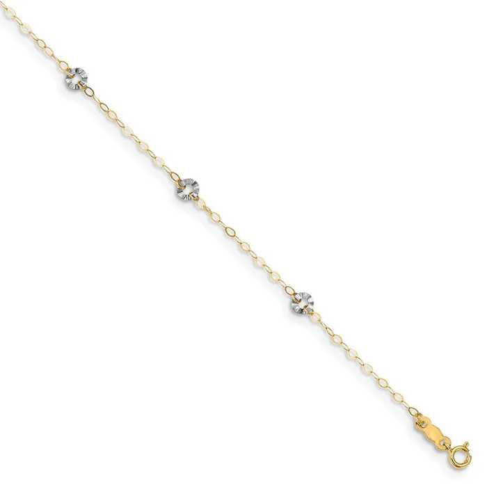 14K Twotone Oval Chain with Wavy Circles 9in Plus 1in Ext AnkletWBCANK2389 WB Choice Jewelry Rings