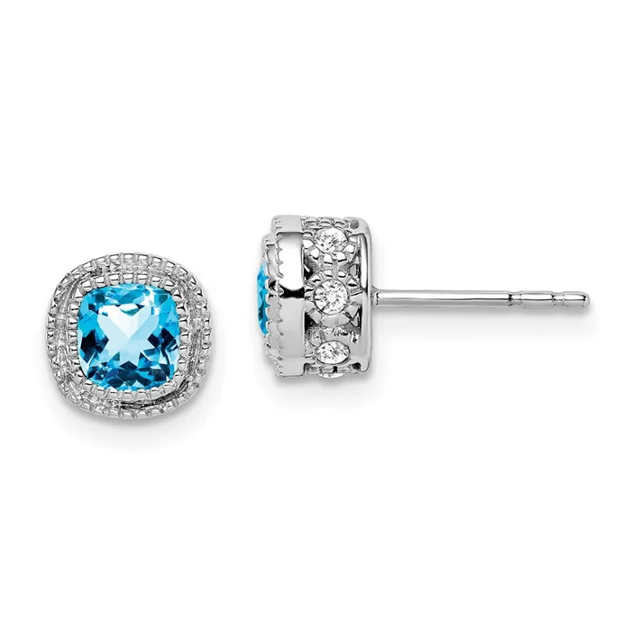 14k White Gold Cushion Blue Topaz and Diamond EarringsWBCEM7092BT019WA WB Choice Jewelry Earrings 14k White Gold Cushion Blue Topaz and Diamond EarringsWBCEM7092BT019WA WB Choice Jewelry Earrings