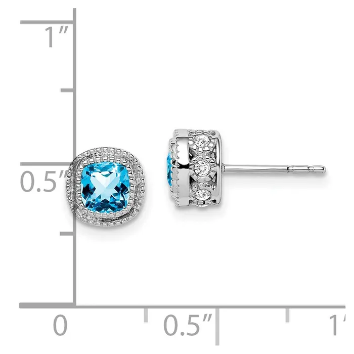 14k White Gold Cushion Blue Topaz and Diamond EarringsWBCEM7092BT019WA WB Choice Jewelry Earrings 14k White Gold Cushion Blue Topaz and Diamond EarringsWBCEM7092BT019WA WB Choice Jewelry Earrings