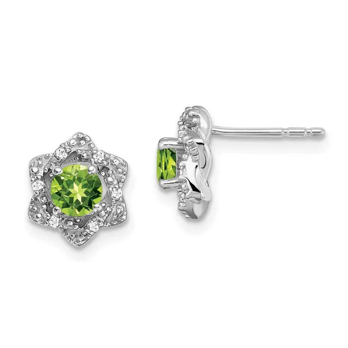 14k White Gold Peridot and Diamond Post EarringsWBCEM7459PE006WA WB Choice Jewelry Earrings 14k White Gold Peridot and Diamond Post EarringsWBCEM7459PE006WA WB Choice Jewelry Earrings