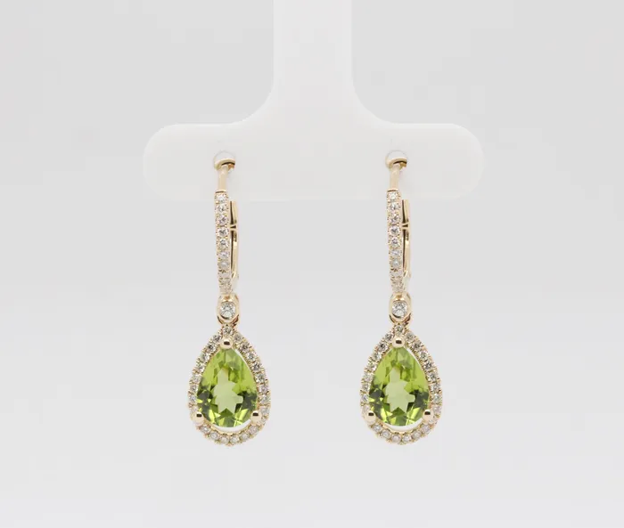 14KY 220 Cttw Peridot and Diamond Dangle Earrings ROYAL JEWELRY MFG INC Earrings 14KY 220 Cttw Peridot and Diamond Dangle Earrings ROYAL JEWELRY MFG INC Earrings