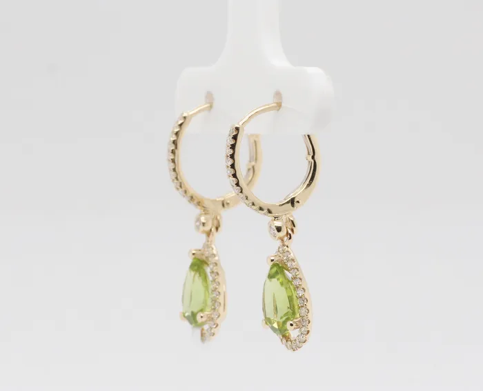 14KY 220 Cttw Peridot and Diamond Dangle Earrings ROYAL JEWELRY MFG INC Earrings 14KY 220 Cttw Peridot and Diamond Dangle Earrings ROYAL JEWELRY MFG INC Earrings