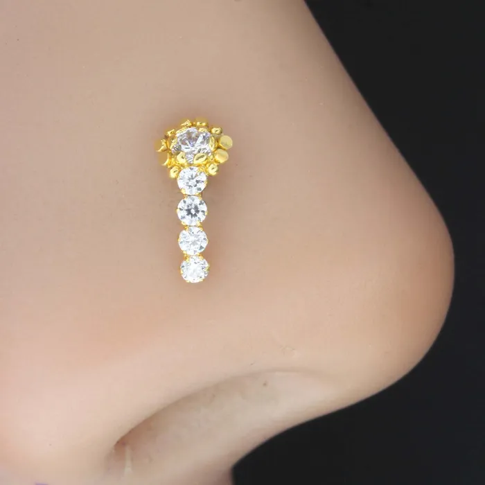 18K Real Gold Indian Women White CZ Nose stud nose ring Push Pin Karizma Jewels Rings 18K Real Gold Indian Women White CZ Nose stud nose ring Push Pin Karizma Jewels Rings