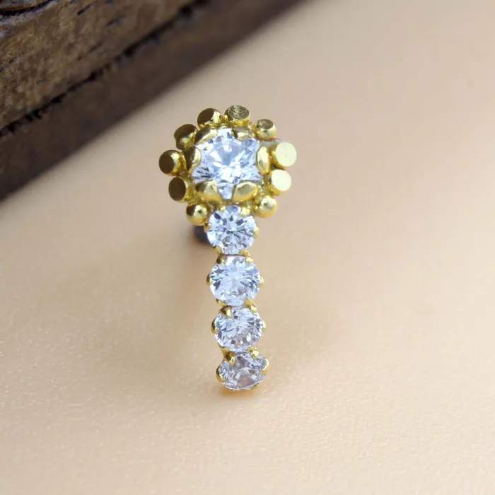 18K Real Gold Indian Women White CZ Nose stud nose ring Push Pin Karizma Jewels Rings
