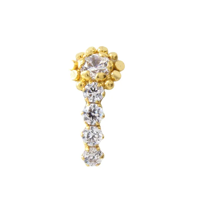 18K Real Gold Indian Women White CZ Nose stud nose ring Push Pin Karizma Jewels Rings