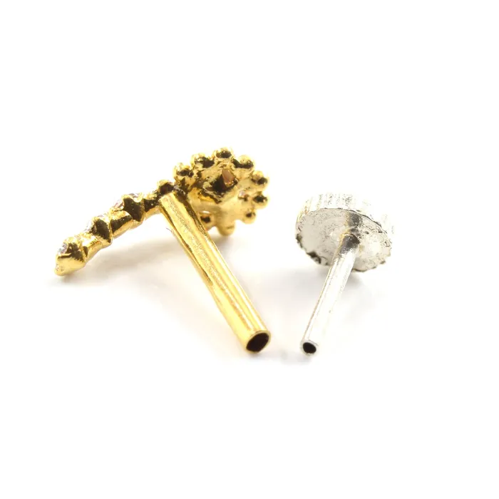 18K Real Gold Indian Women White CZ Nose stud nose ring Push Pin Karizma Jewels Rings