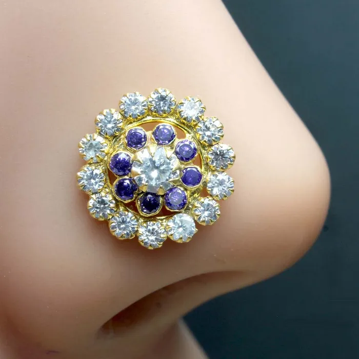 Big Gold Plated Nose Stud CZ Twisted nose ring 24g Karizma Jewels Rings