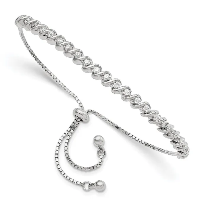 Bracelets WB Choice Jewelry Sterling Silver Polished Rhodiumplated CZ Adjustable BraceletWBCQG5951 Bracelets WB Choice Jewelry Sterling Silver Polished Rhodiumplated CZ Adjustable BraceletWBCQG5951