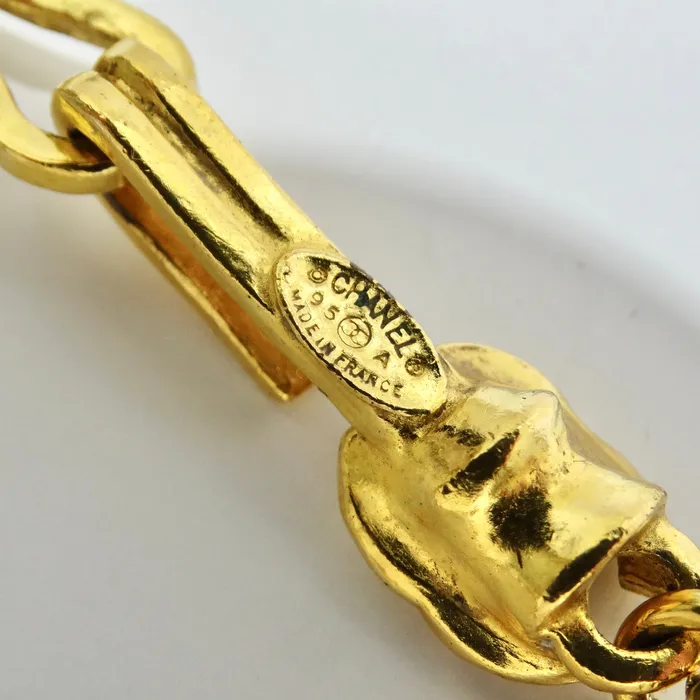 Chanel 1995 Gold Tone Gripoix Glass Pendant Necklace Vintage by Misty Necklaces
