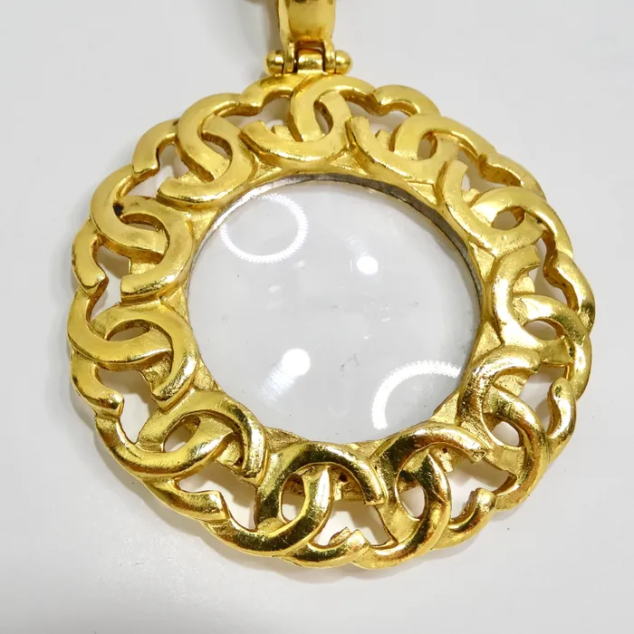 Chanel 1995 Gold Tone Gripoix Glass Pendant Necklace Vintage by Misty Necklaces