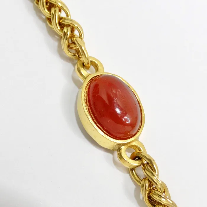 Chanel 1995 Gold Tone Gripoix Glass Pendant Necklace Vintage by Misty Necklaces