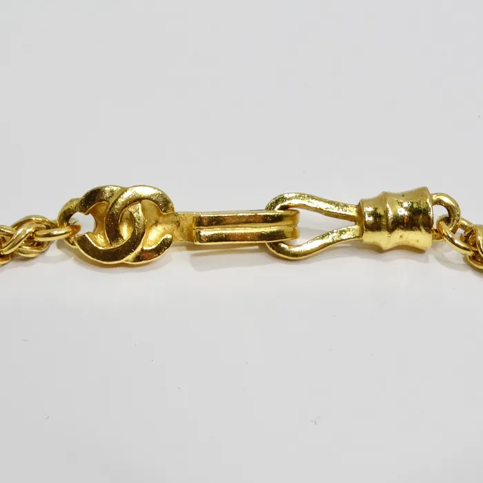 Chanel 1995 Gold Tone Gripoix Glass Pendant Necklace Vintage by Misty Necklaces