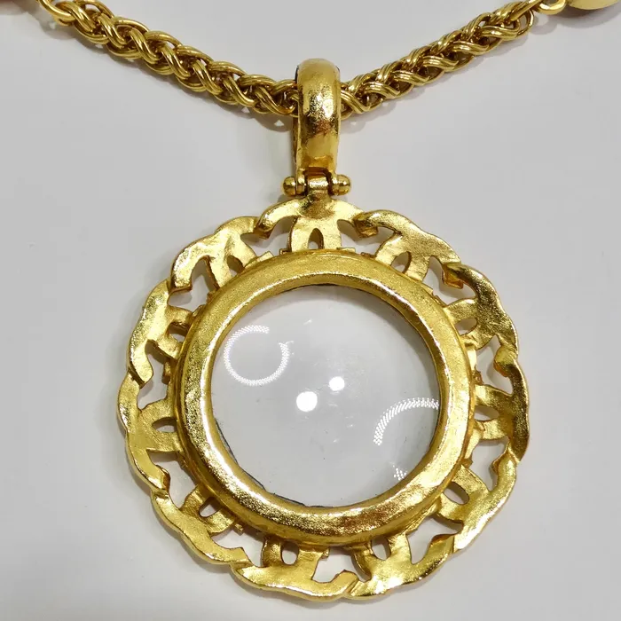 Chanel 1995 Gold Tone Gripoix Glass Pendant Necklace Vintage by Misty Necklaces