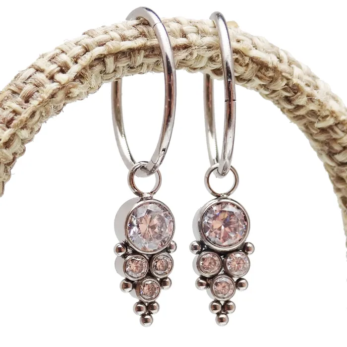 Charm Necklaces Halobes Titanium Charm CZ Beaded Cluster