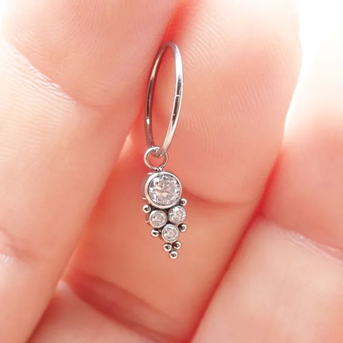 Charm Necklaces Halobes Titanium Charm CZ Beaded Cluster