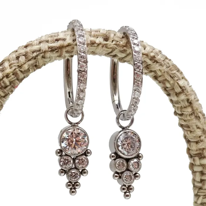 Charm Necklaces Halobes Titanium Charm CZ Beaded Cluster