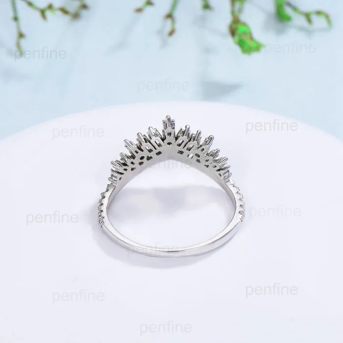 Crown fancy baguette cut moissanite wedding band white gold platinum curved stacking moissanite promise ring anniversary band women gift PENFINE Rings Crown fancy baguette cut moissanite wedding band white gold platinum curved stacking moissanite promise ring anniversary band women gift PENFINE Rings