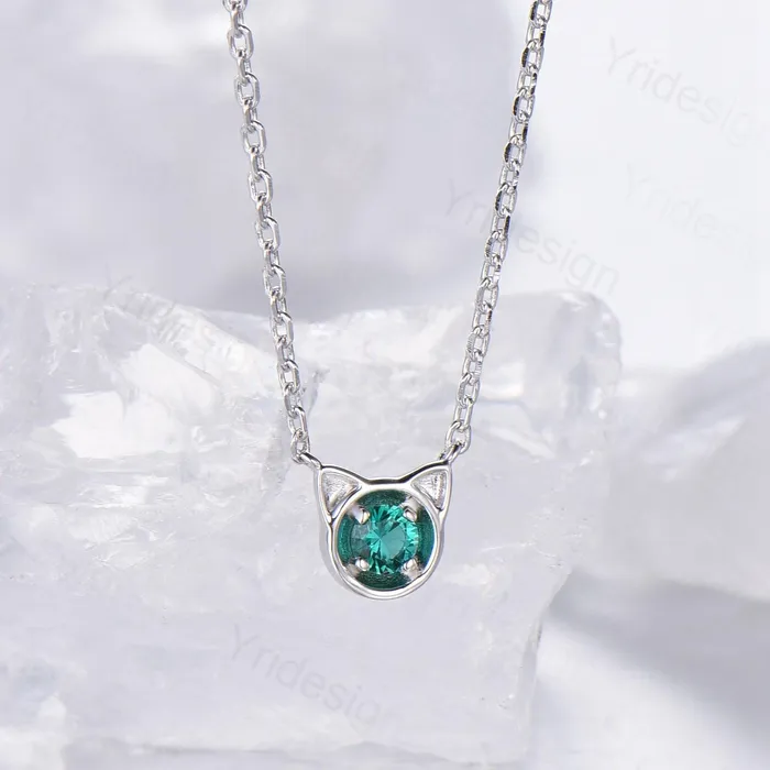 Dainty cat emerald pendant necklace silver white gold pendant necklace unique personalized gift Cats Paw anniversary gift for daughter PENFINE Necklaces Dainty cat emerald pendant necklace silver white gold pendant necklace unique personalized gift Cats Paw anniversary gift for daughter PENFINE Necklaces