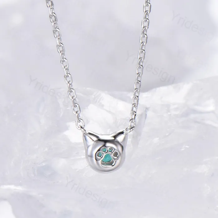 Dainty cat emerald pendant necklace silver white gold pendant necklace unique personalized gift Cats Paw anniversary gift for daughter PENFINE Necklaces Dainty cat emerald pendant necklace silver white gold pendant necklace unique personalized gift Cats Paw anniversary gift for daughter PENFINE Necklaces