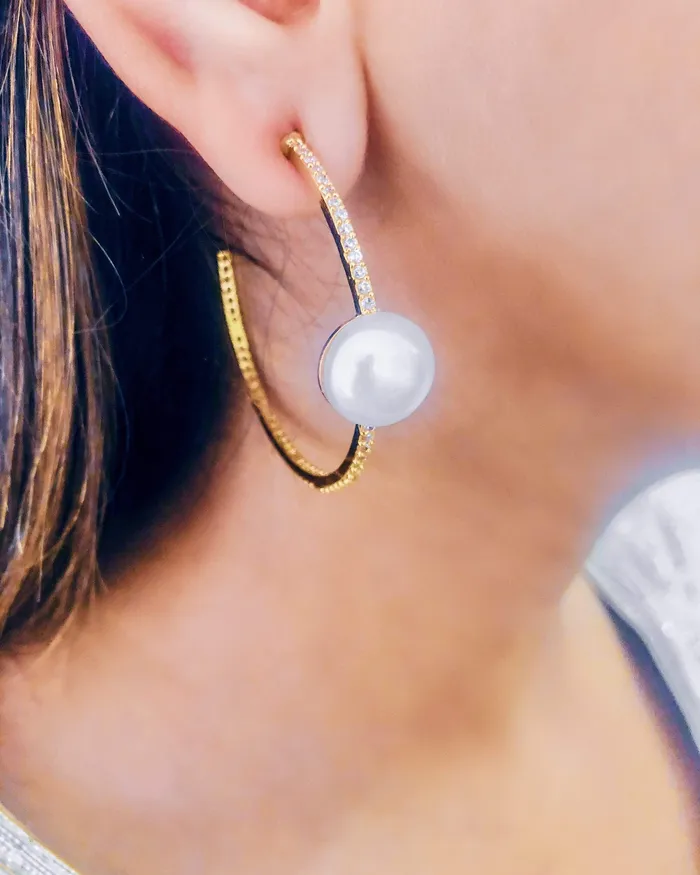 Earrings Celine Pearl Hoop Earrings PRERTO ECOMMERCE PRIVATE LIMITED