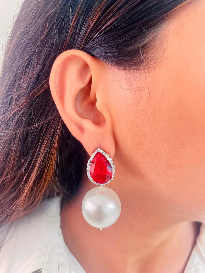 Earrings PRERTO ECOMMERCE PRIVATE LIMITED Red Pearl Drop Earrings