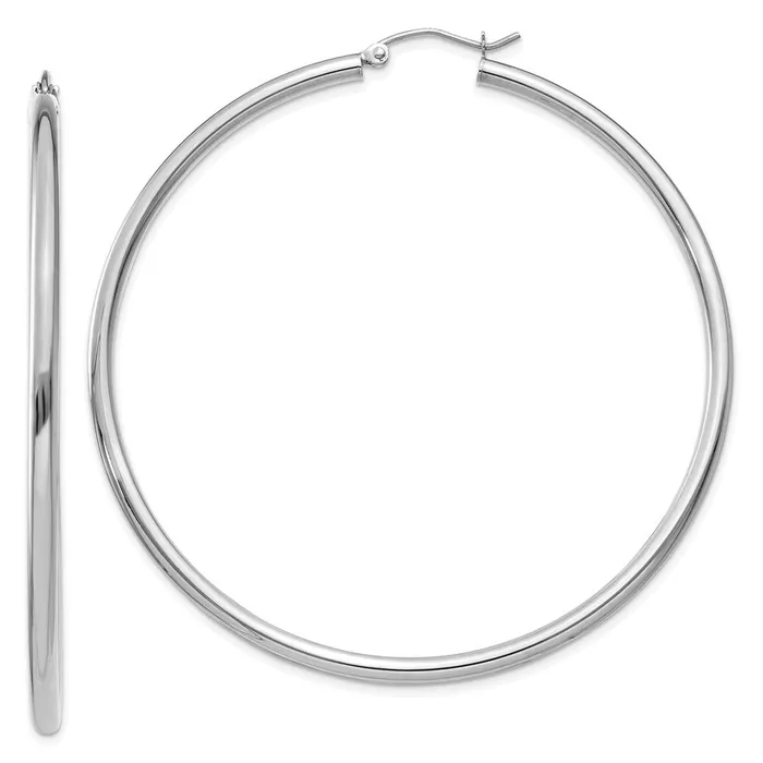 Earrings WB Choice Jewelry 10K White Gold Polished 25mm Lightweight Tube Hoop EarringsWBC10T842L Earrings WB Choice Jewelry 10K White Gold Polished 25mm Lightweight Tube Hoop EarringsWBC10T842L