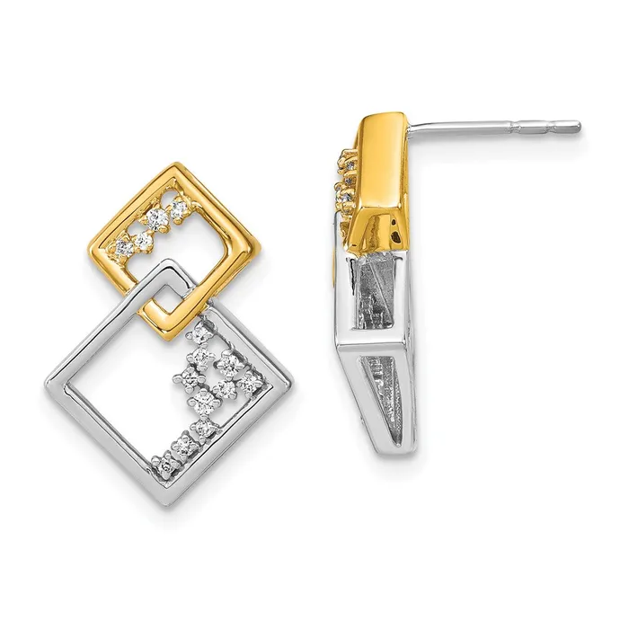 Earrings WB Choice Jewelry 14k Twotone Polished Double Square Diamond Post EarringsWBCEM6861013WYA Earrings WB Choice Jewelry 14k Twotone Polished Double Square Diamond Post EarringsWBCEM6861013WYA