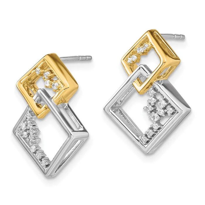 Earrings WB Choice Jewelry 14k Twotone Polished Double Square Diamond Post EarringsWBCEM6861013WYA Earrings WB Choice Jewelry 14k Twotone Polished Double Square Diamond Post EarringsWBCEM6861013WYA