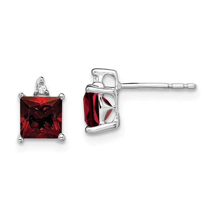 Earrings WB Choice Jewelry 14k White Gold Princess Garnet and Diamond EarringsWBCEM7085GA001WA Earrings WB Choice Jewelry 14k White Gold Princess Garnet and Diamond EarringsWBCEM7085GA001WA