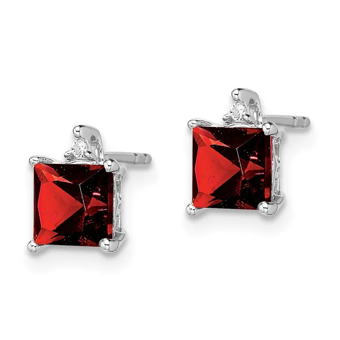 Earrings WB Choice Jewelry 14k White Gold Princess Garnet and Diamond EarringsWBCEM7085GA001WA Earrings WB Choice Jewelry 14k White Gold Princess Garnet and Diamond EarringsWBCEM7085GA001WA