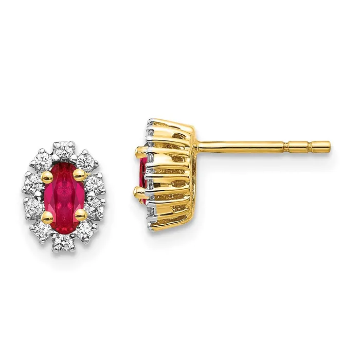 Earrings WB Choice Jewelry 14k Yellow Gold Diamond and Ruby Oval Halo EarringsWBCEM5591RU020YA Earrings WB Choice Jewelry 14k Yellow Gold Diamond and Ruby Oval Halo EarringsWBCEM5591RU020YA