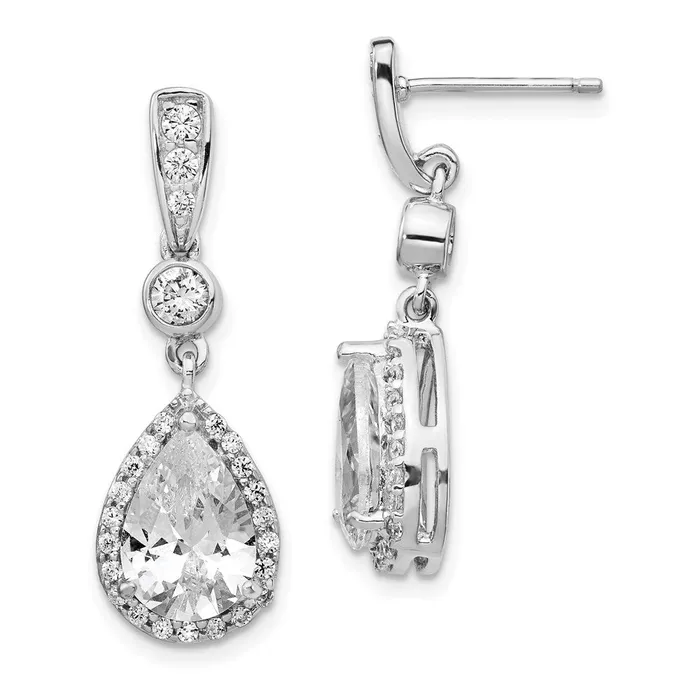 Earrings WB Choice Jewelry Cheryl M Sterling Silver Rhodium Plated Pear CZ Dangle Post EarringsWBCQCM173 Earrings WB Choice Jewelry Cheryl M Sterling Silver Rhodium Plated Pear CZ Dangle Post EarringsWBCQCM173
