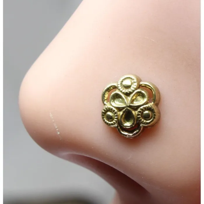 Indian Nose Stud Antique gold finish nose ring corkscrew piercing ring l bend Karizma Jewels Rings