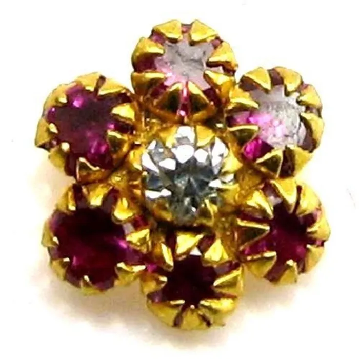 Indian Style Designer Red CZ Body Piercing Jewelry Nose stud Pin Solid Real 14k Yellow Gold Karizma Jewels Earrings Indian Style Designer Red CZ Body Piercing Jewelry Nose stud Pin Solid Real 14k Yellow Gold Karizma Jewels Earrings