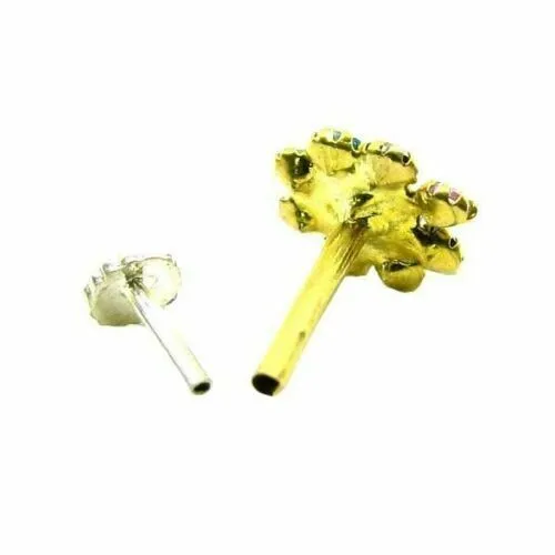 Indian Style Floral CZ Studded Body Piercing Jewelry Nose Stud Pin Solid Real 14k Yellow Gold Karizma Jewels Earrings