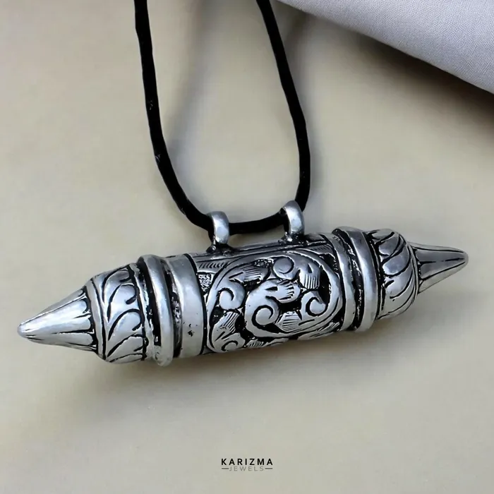 Karizma Jewels Necklaces 925 Sterling Silver handmade Nakshi work Oxidized Unisex container box Pendant