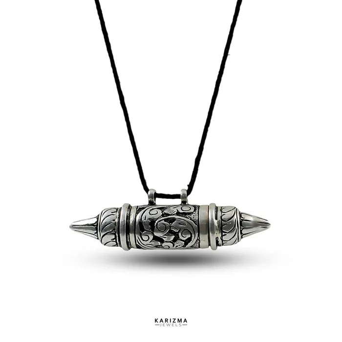 Karizma Jewels Necklaces 925 Sterling Silver handmade Nakshi work Oxidized Unisex container box Pendant