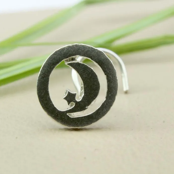 Karizma Jewels Real Sterling Silver Moon And Star nose stud Corkscrew nose ring L bend 22g Rings Karizma Jewels Real Sterling Silver Moon And Star nose stud Corkscrew nose ring L bend 22g Rings