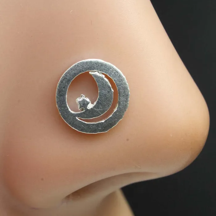Karizma Jewels Real Sterling Silver Moon And Star nose stud Corkscrew nose ring L bend 22g Rings