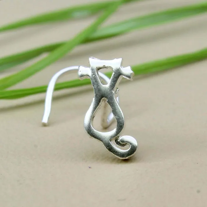 Karizma Jewels Rings Cute Cat Real Sterling Silver nose stud Corkscrew nose ring L bend 22g Karizma Jewels Rings Cute Cat Real Sterling Silver nose stud Corkscrew nose ring L bend 22g