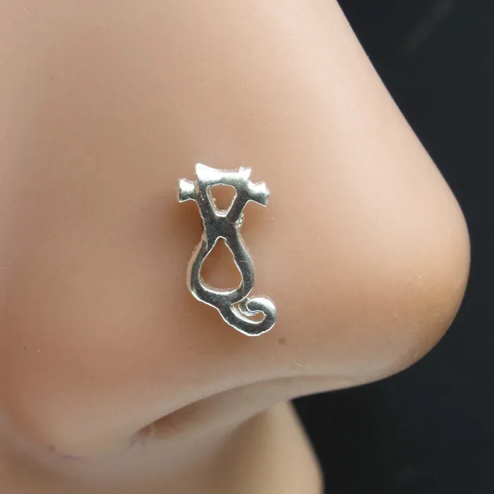 Karizma Jewels Rings Cute Cat Real Sterling Silver nose stud Corkscrew nose ring L bend 22g