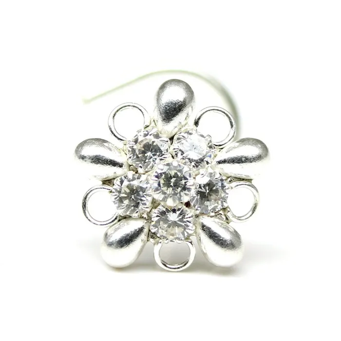 Karizma Jewels Rings Ethnic Indian 925 Sterling Silver White CZ Studded Corkscrew nose ring 22g Karizma Jewels Rings Ethnic Indian 925 Sterling Silver White CZ Studded Corkscrew nose ring 22g