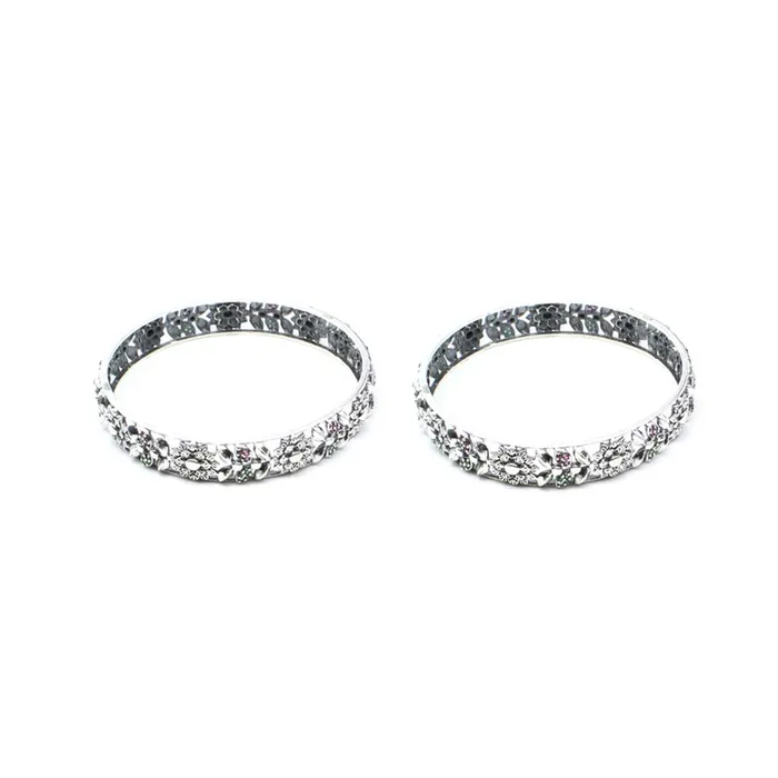Karizma Jewels Rings Flower Design Real Sterling Silver CZ Women Oxidized Bangles Pair 62 CM