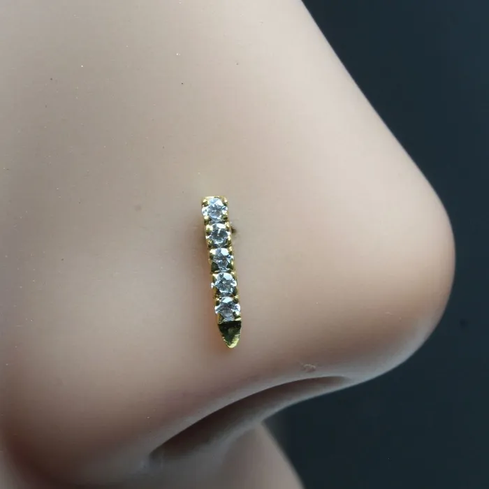 Karizma Jewels Rings Gold Plated Indian Nose Stud White CZ corkscrew piercing nose ring Karizma Jewels Rings Gold Plated Indian Nose Stud White CZ corkscrew piercing nose ring