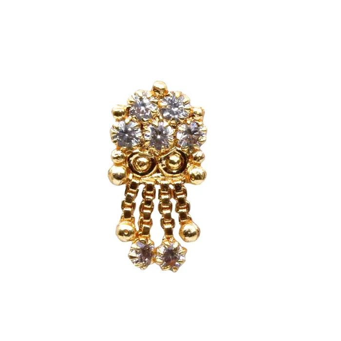 Karizma Jewels Rings Indian Style Gold Plated Dangle Nose ring White CZ Corkscrew nose ring L Bend