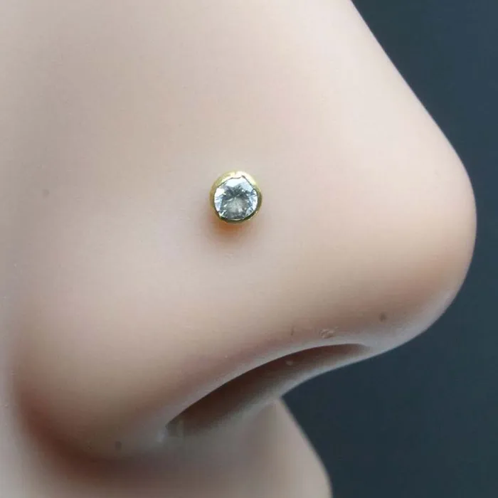 Karizma Jewels Single stone CZ Piercing Nose Stud Nose Pin Solid 14k Yellow Gold Earrings Karizma Jewels Single stone CZ Piercing Nose Stud Nose Pin Solid 14k Yellow Gold Earrings