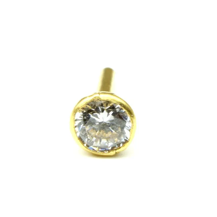 Karizma Jewels Single stone CZ Piercing Nose Stud Nose Pin Solid 14k Yellow Gold Earrings