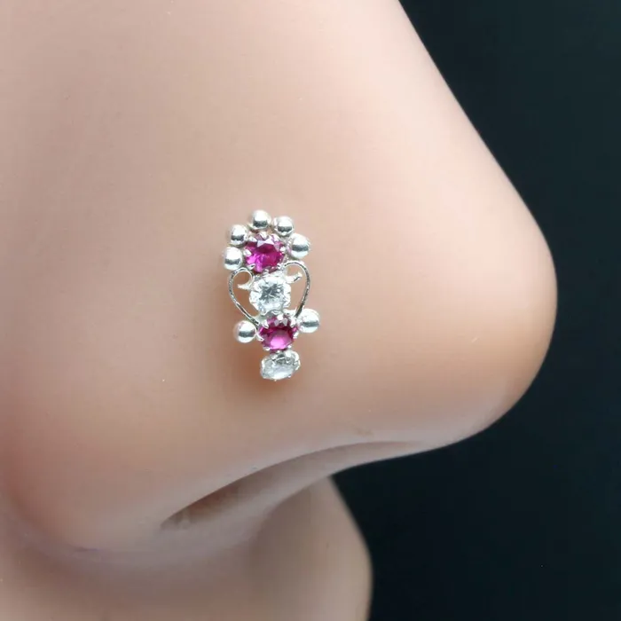 Karizma Jewels Sterling Silver Nose Stud Pink White CZ Corkscrew nose ring L Bend Rings Karizma Jewels Sterling Silver Nose Stud Pink White CZ Corkscrew nose ring L Bend Rings