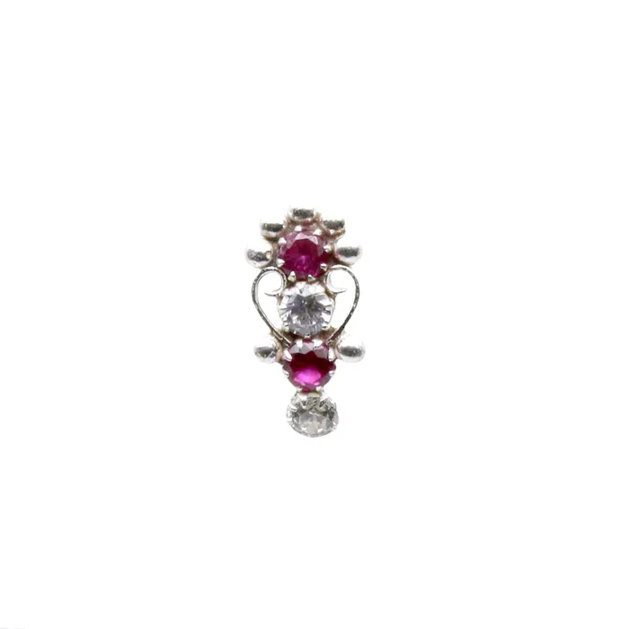 Karizma Jewels Sterling Silver Nose Stud Pink White CZ Corkscrew nose ring L Bend Rings