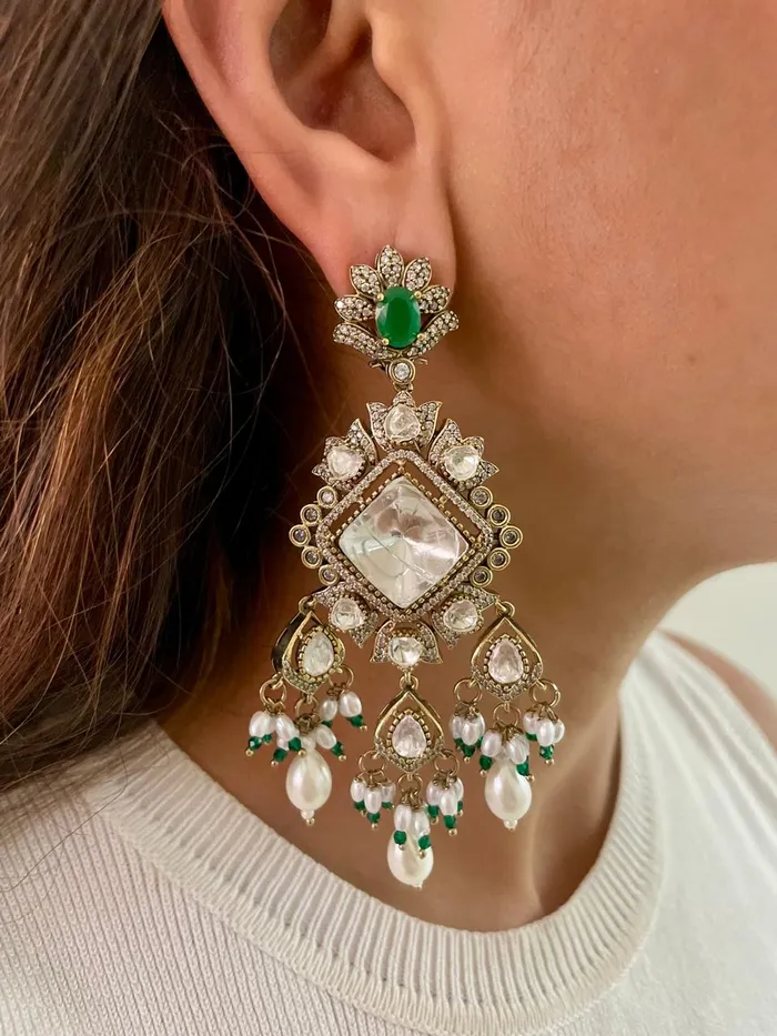 Kodki Polki Kundan Emerald Necklace Set Necklace Earrings PRERTO ECOMMERCE PRIVATE LIMITED Necklaces